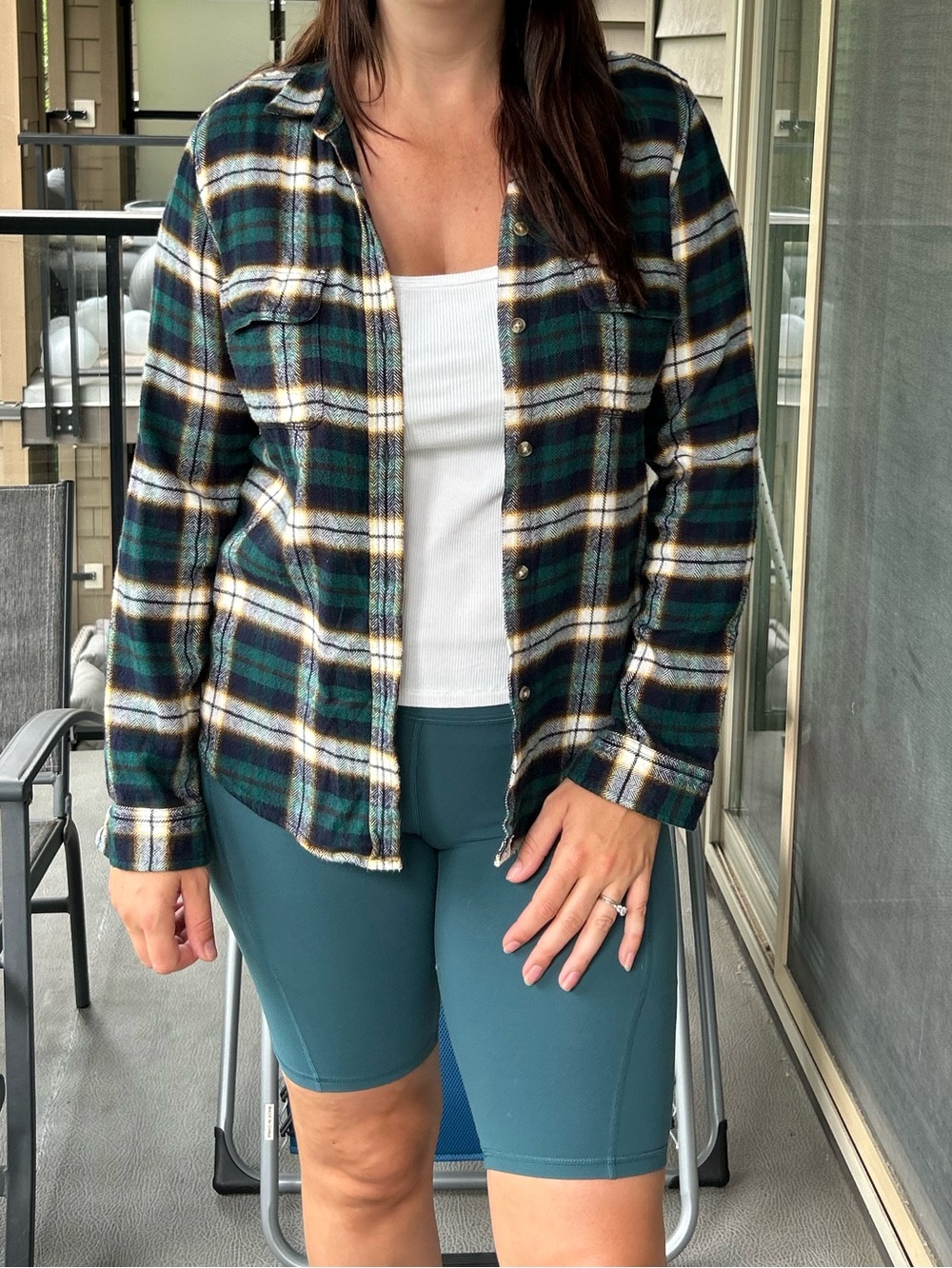 American Eagle Outfitters Green Plaid Button-Down Shirt